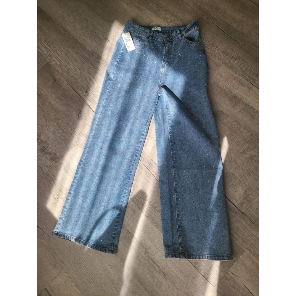 New Sparkly STRETCHY Jeans Rhinestone wide leg Pockets Size XL - Picture 6 of 6